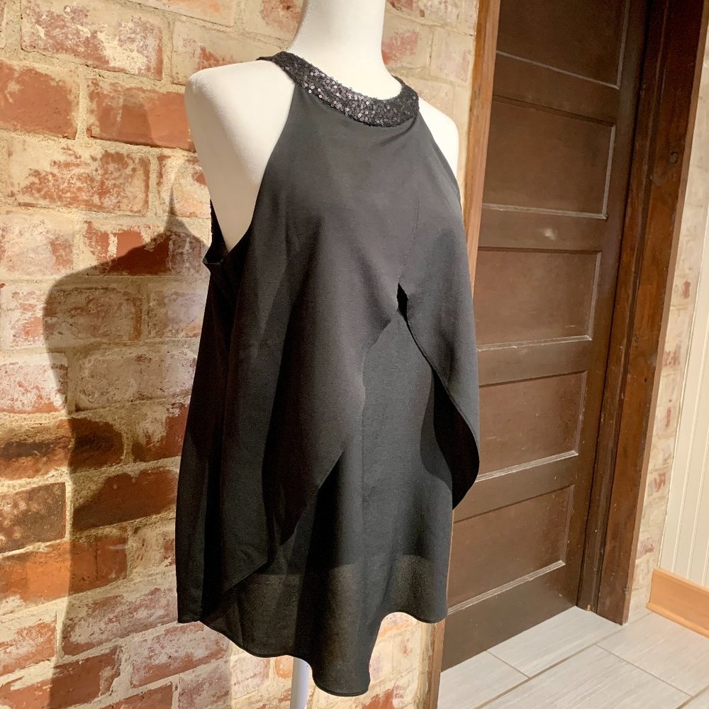 Bisou Bisou black sequin collared top I Size M